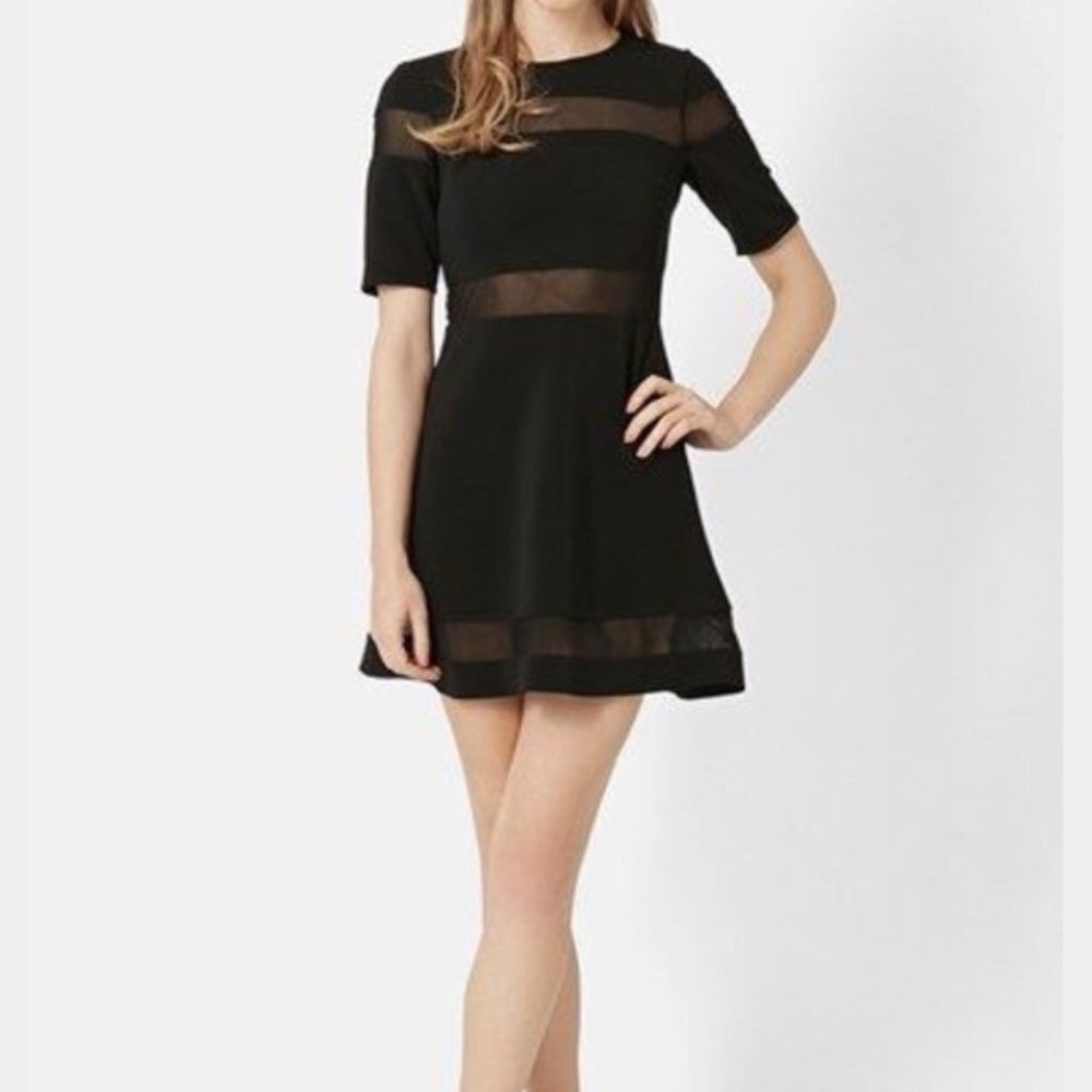 🚨 Last day Fri 🧳 Topshop Black Skater A-Line Dress With Mesh